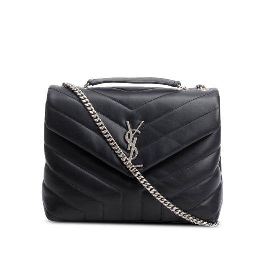 YSL Saint Laurent Chevron Loulou Shoulder Bag Leather Black