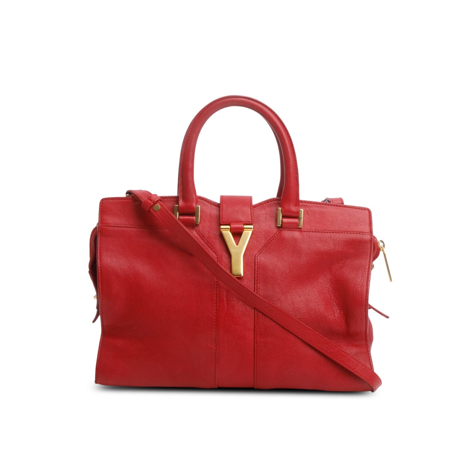 YSL Saint Laurent Calfskin Classic Cabas Travel Bag Red Small