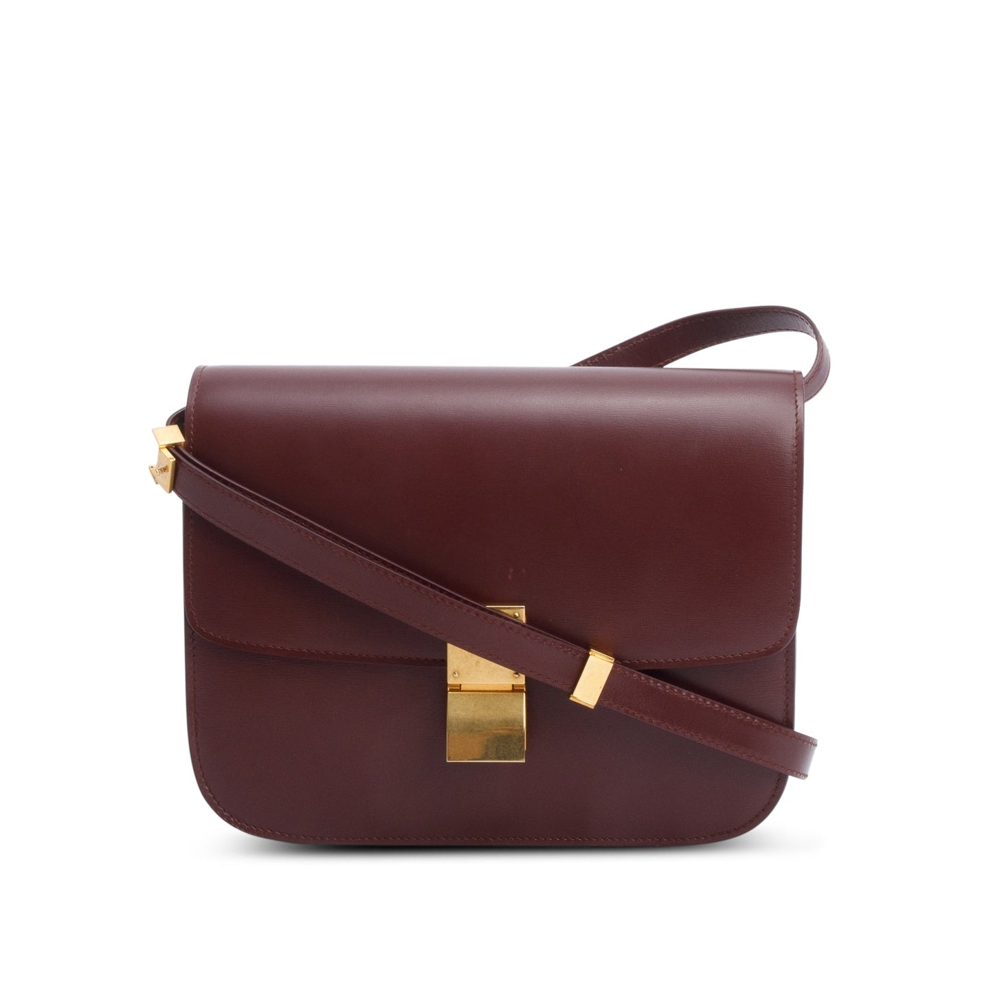 Celine Burgundy Calfskin Classic Box Bag Medium Flap Travel Bag