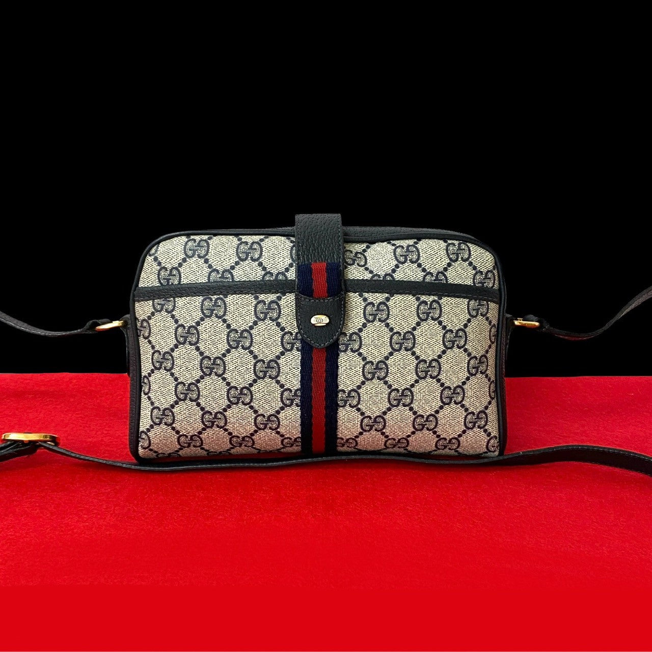 Gucci Sherry line Leather Navy Shoulder Bag 6