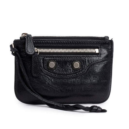 Balenciaga Arena Le Cagole Coin Purse Travel Bag Leather Black