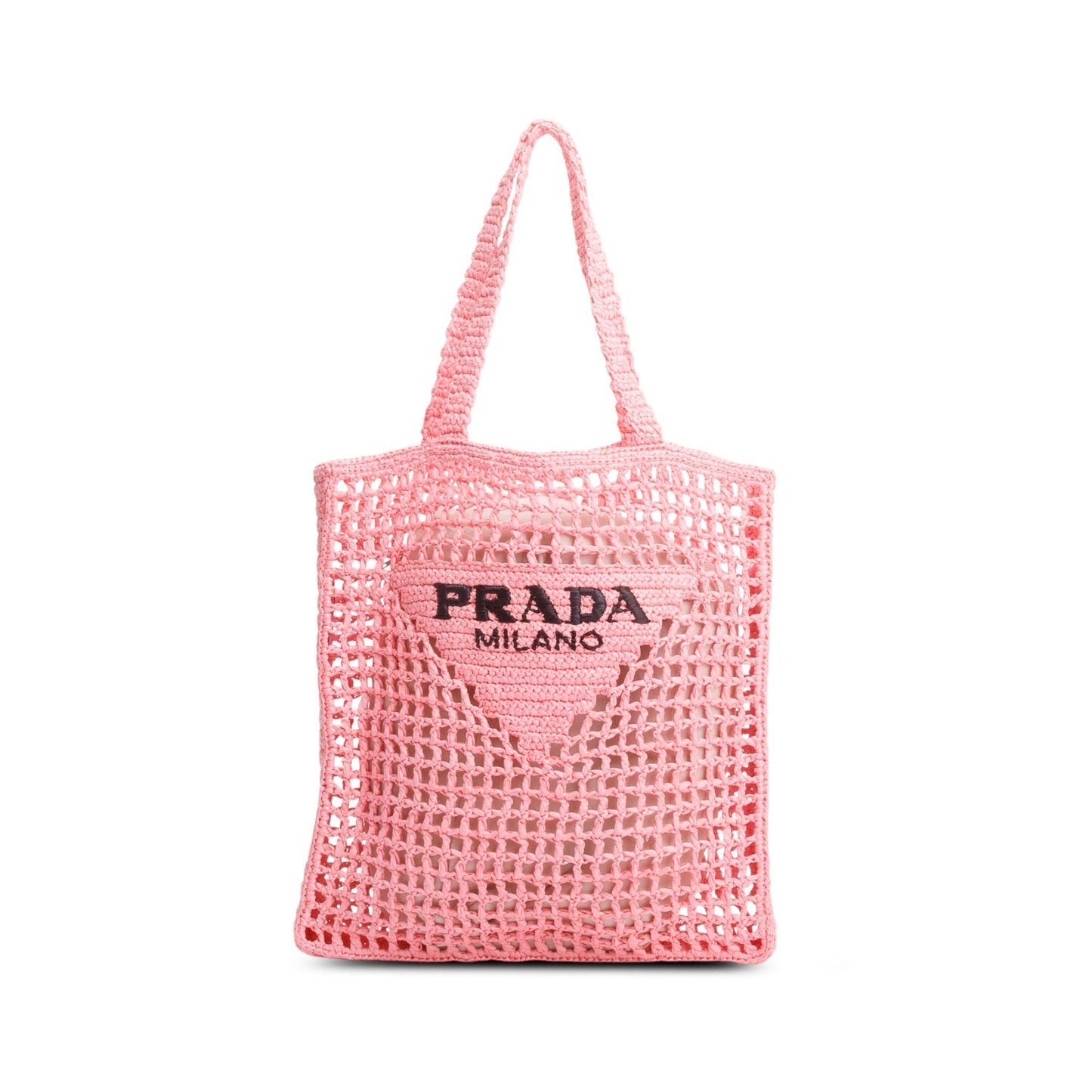 Prada Crochet Logo Embroidered Tote Bag Raffia