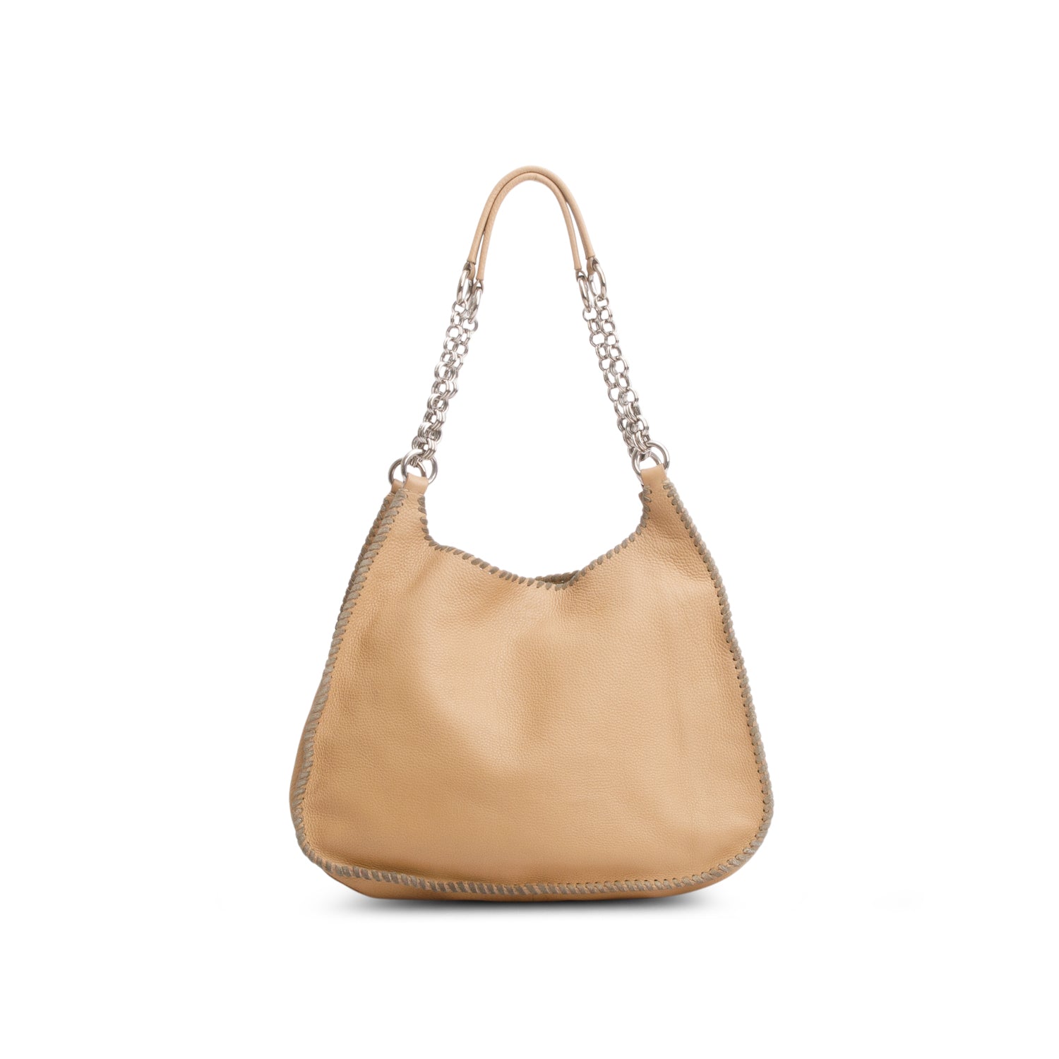 Prada Vitello Daino Whipstitch Hobo Handbag Brown Chain Travel Bag