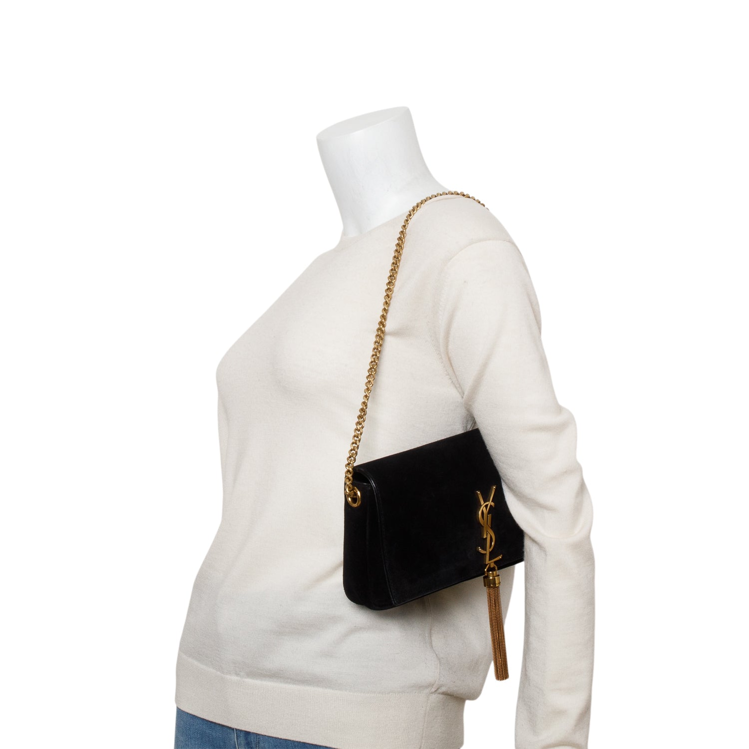 YSL Saint Laurent Kate Tassel Baguette Bag Suede Black Travel Bag