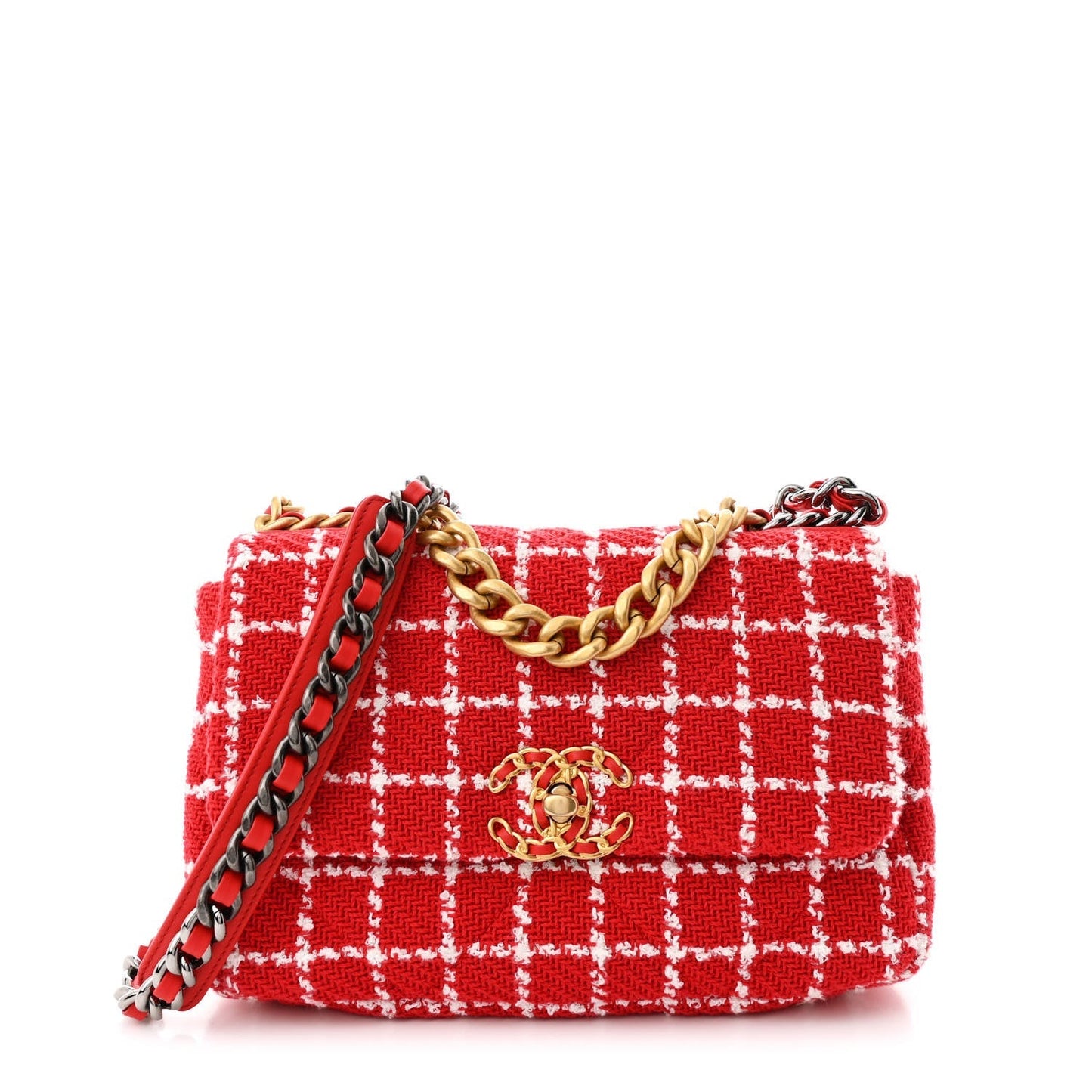 Chanel Tweed Quilted Medium 19 Flap Red White Accessory