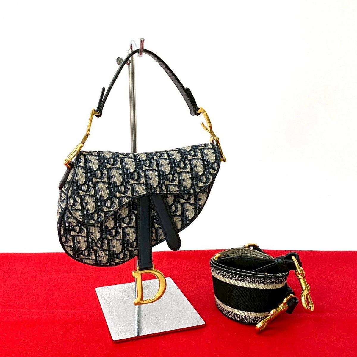 Dior Shoulder Bag Navy Saddle Bag Canvas