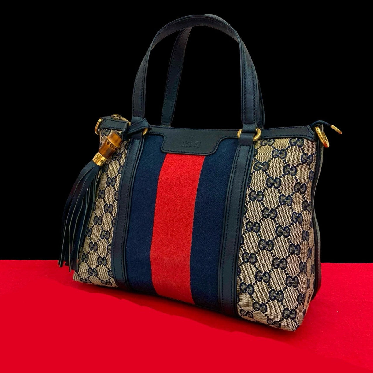 Gucci Sherry line Canvas Navy Handbag