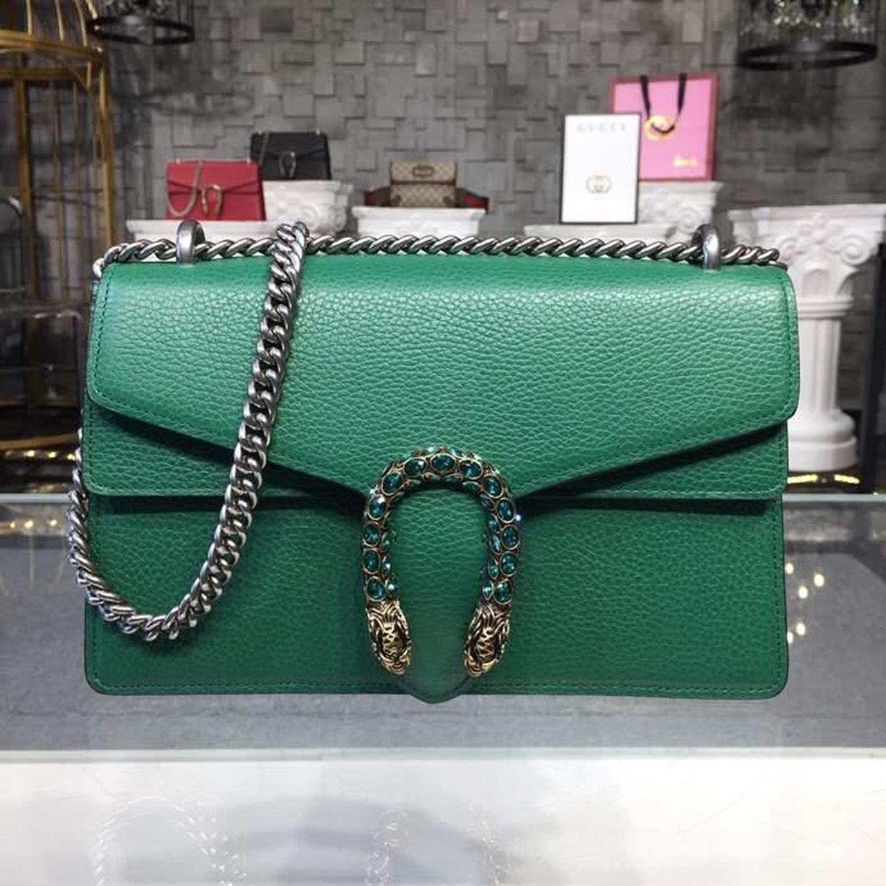 gg Dionysus Emerald Metal-Free Tanned Green Shoulder Bag