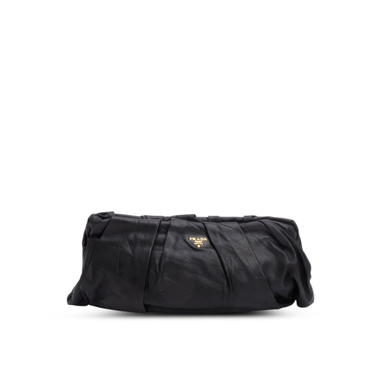 Prada Nappa Soft Pleated Clutch Handbag Black Clutch Bag