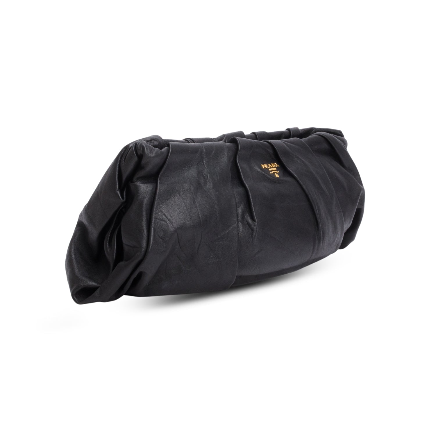 Prada Nappa Soft Pleated Clutch Handbag Black Clutch Bag