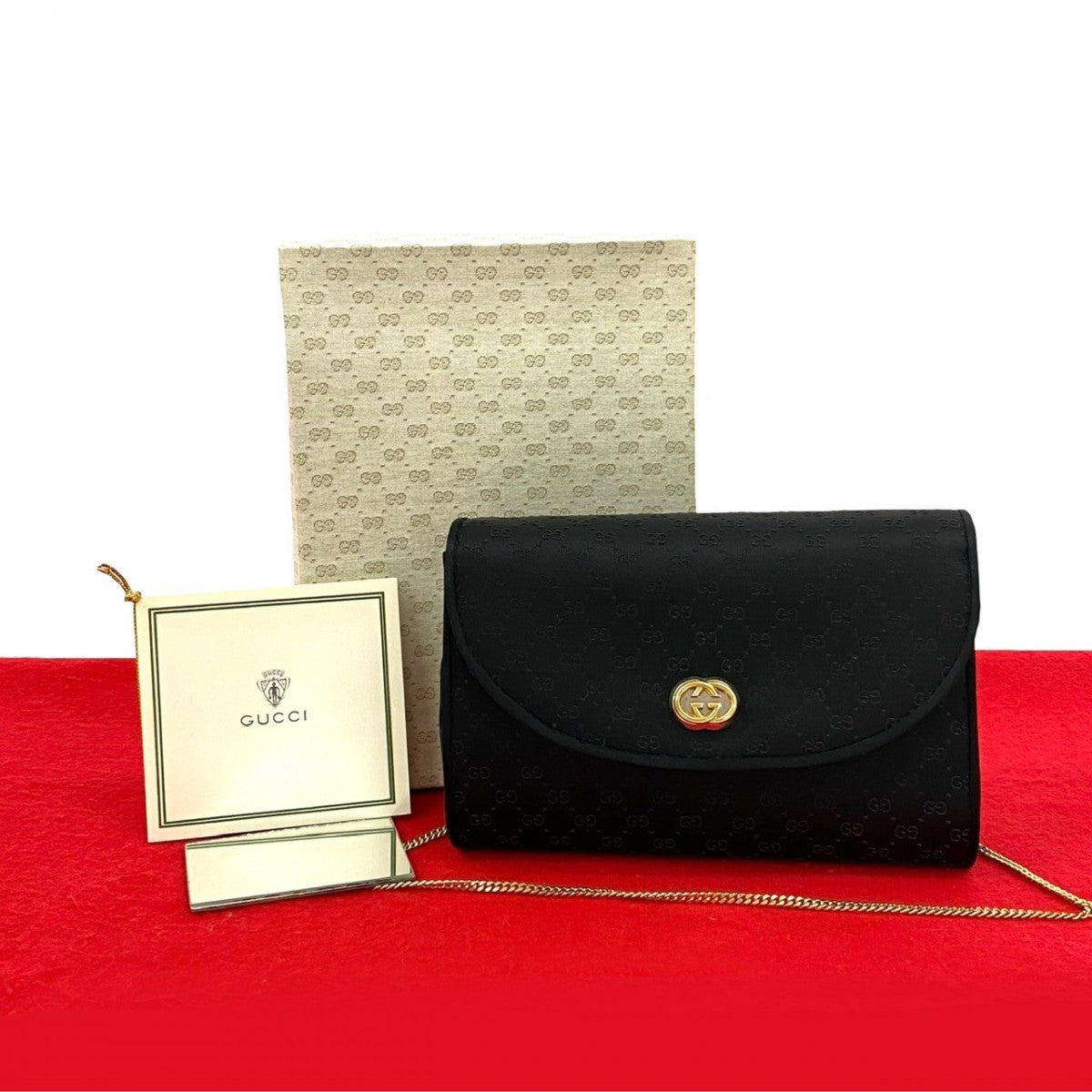 Gucci ChainShoulder Satin Black Shoulder Bag