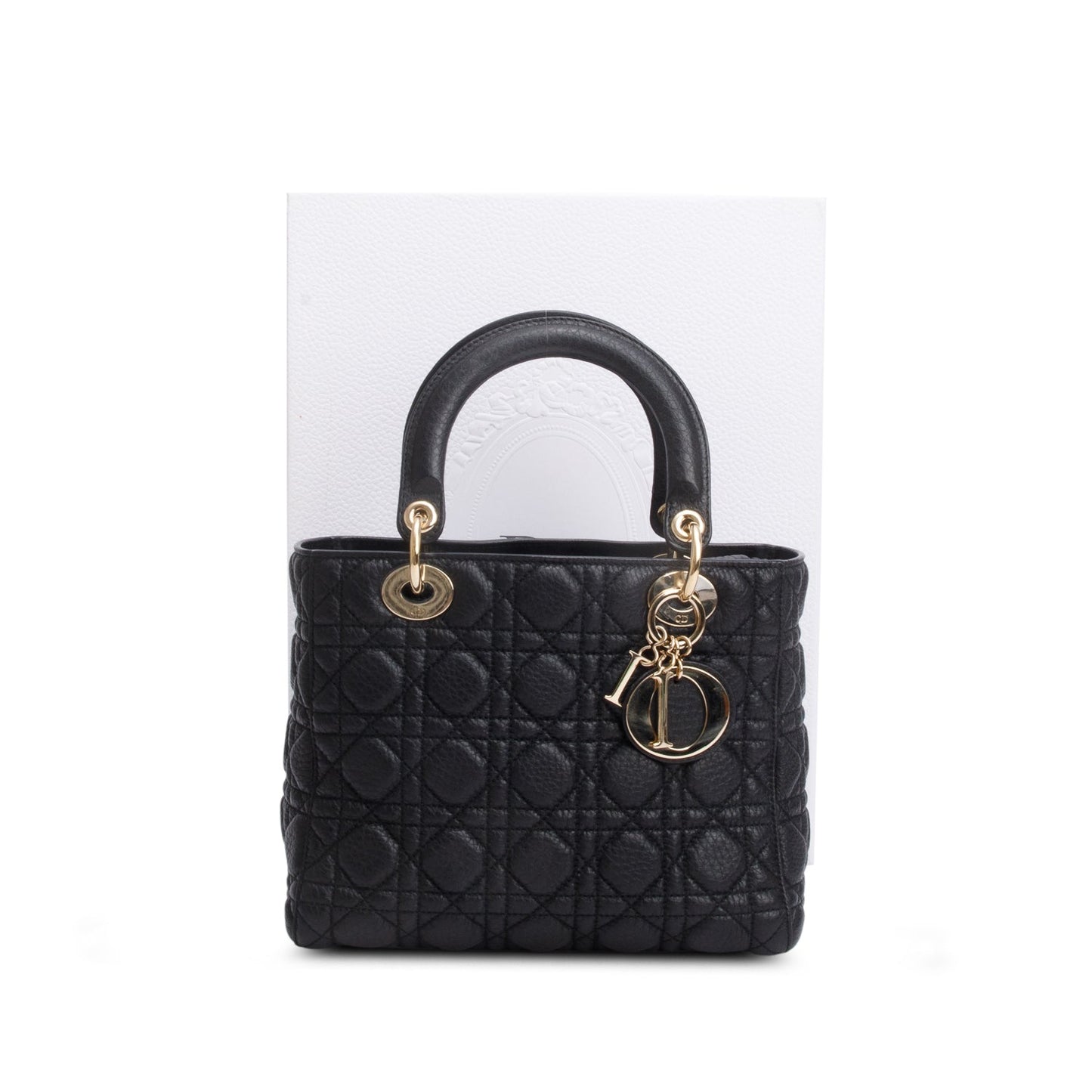 Dior Christian Grained Calfskin Cannage Lady Handbag Black Medium Travel Bag