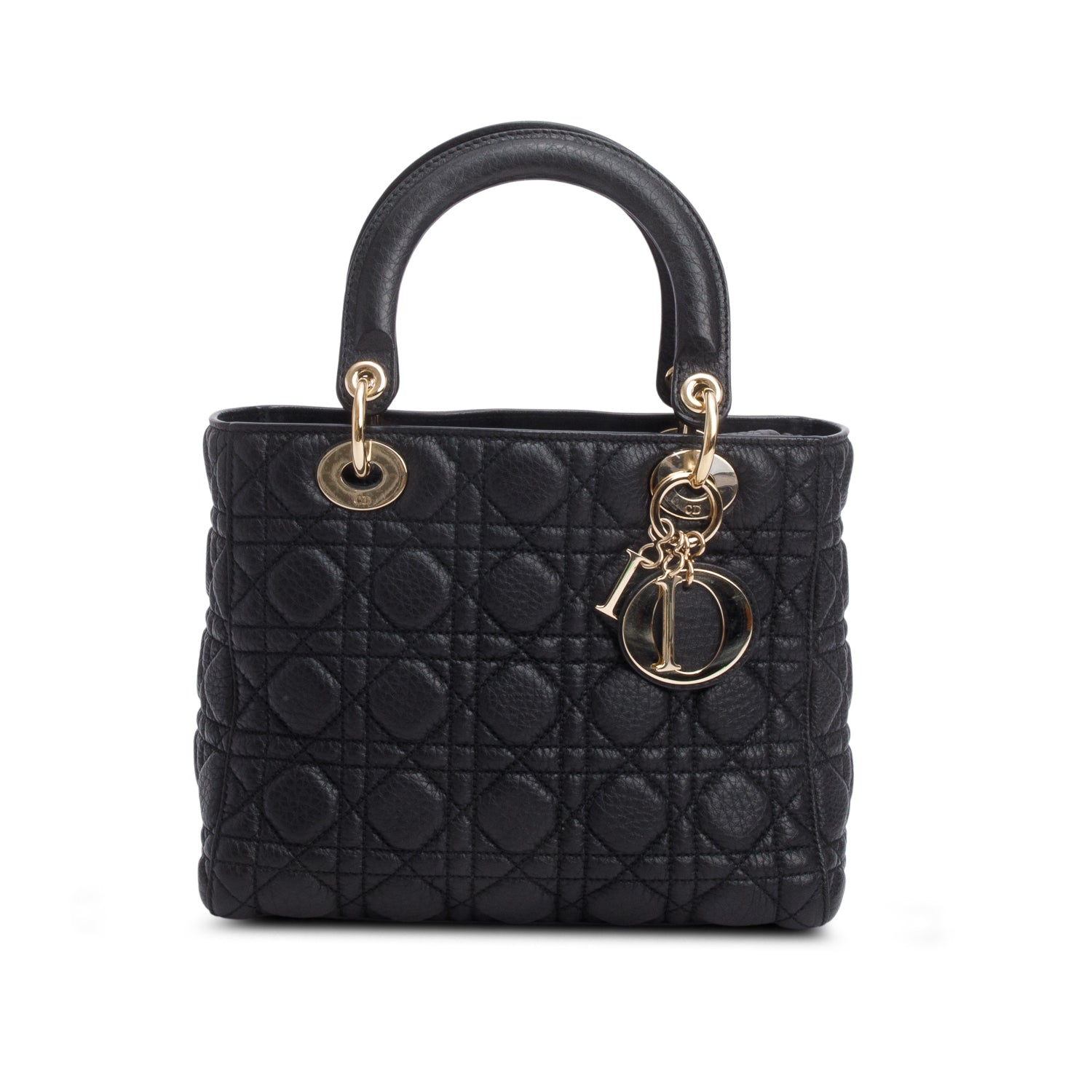 Dior Christian Grained Calfskin Cannage Lady Handbag Black Medium Travel Bag