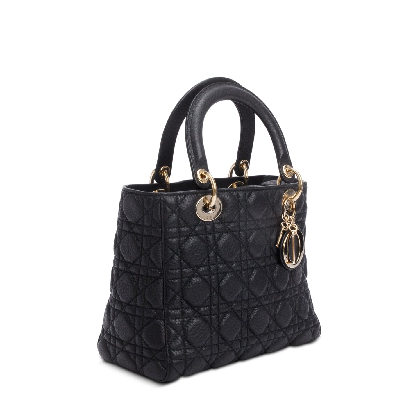 Dior Christian Grained Calfskin Cannage Lady Handbag Black Medium Travel Bag