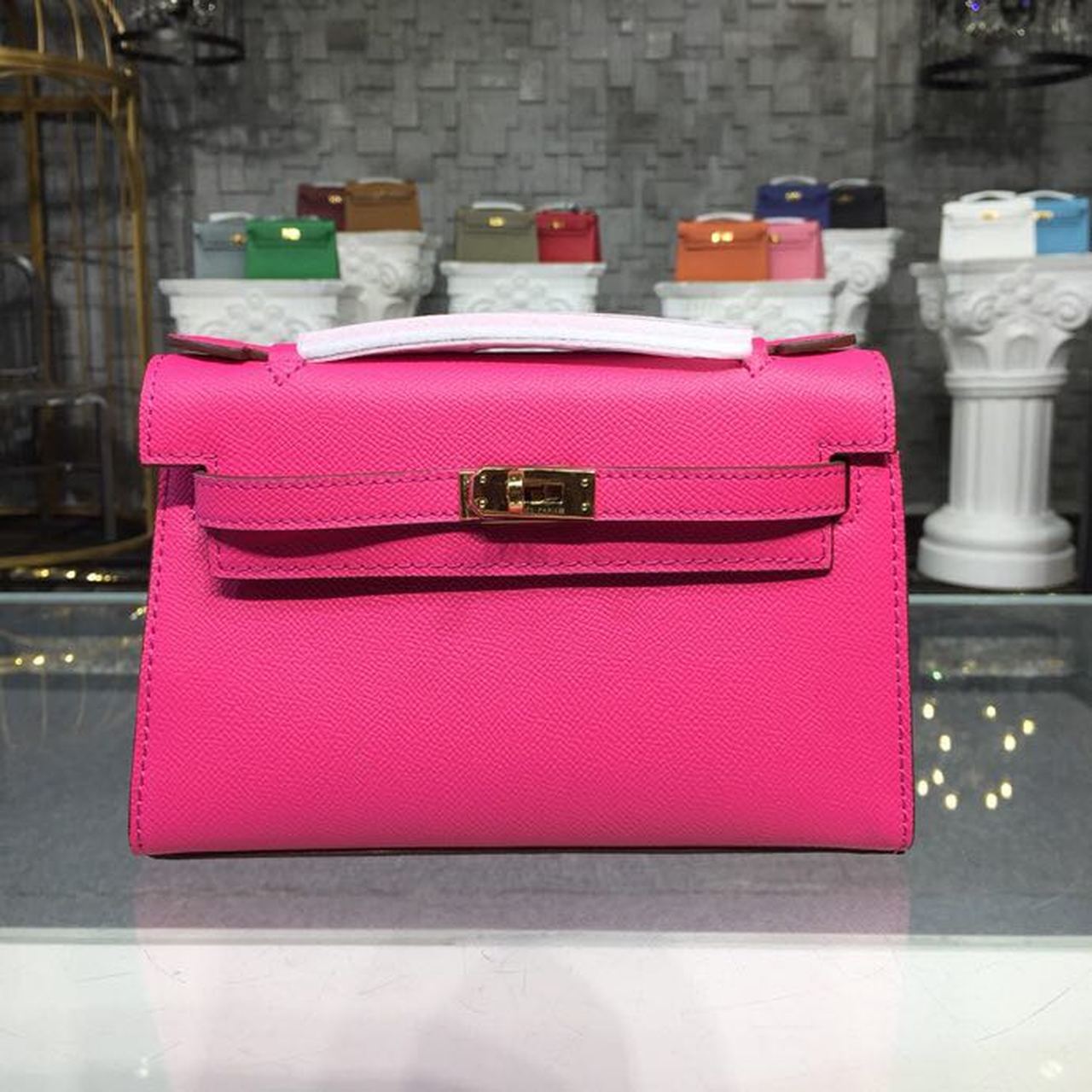 Top Quality Kelly Kp Pochette Rose Tyrien Gold Mini Travel Bag