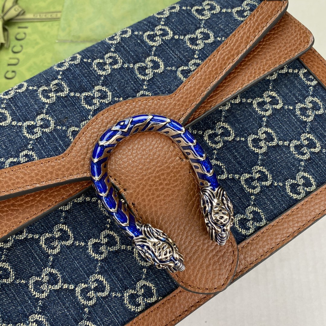 gg Dionysus Dark Ivory Eco Denim Blue Small Shoulder Bag
