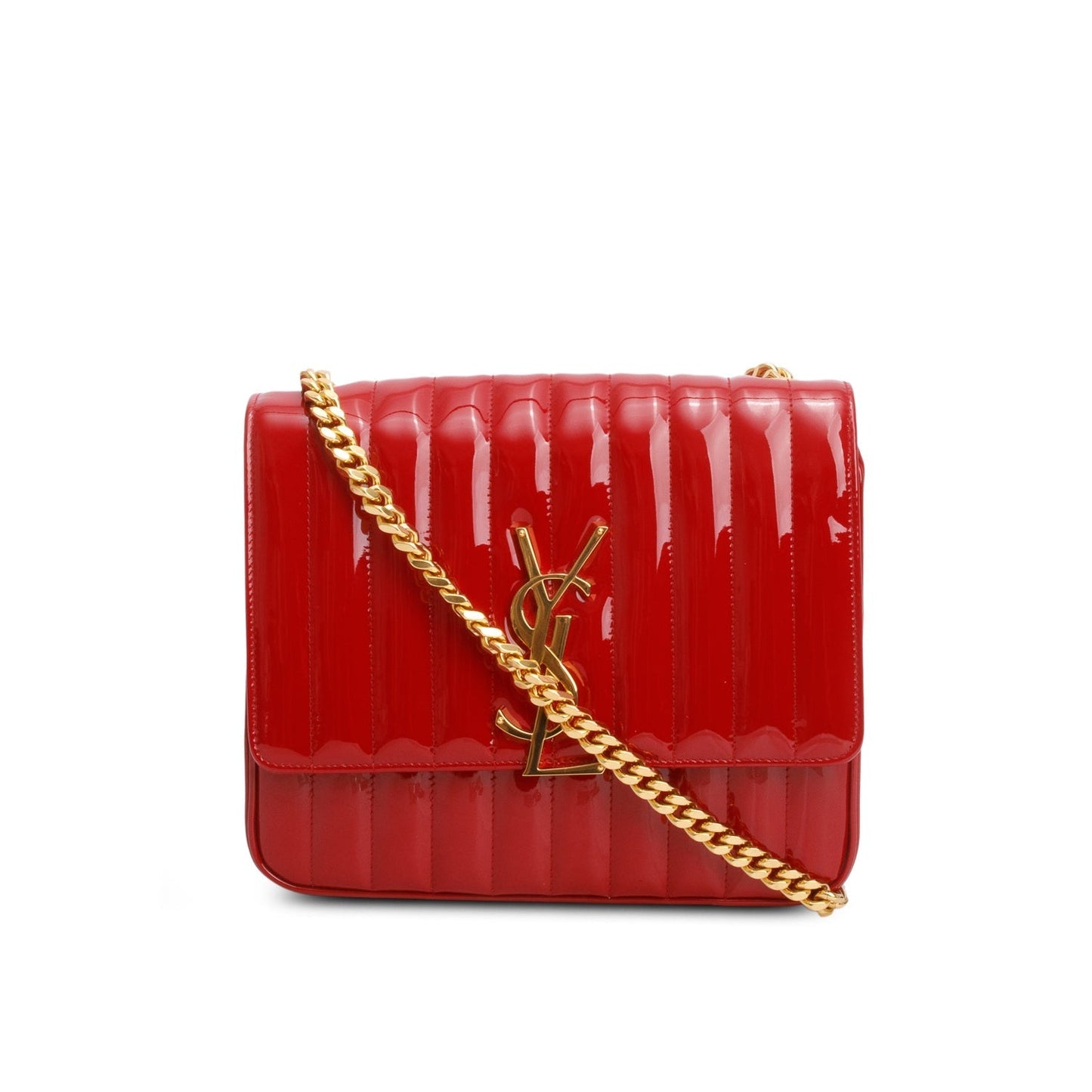 YSL Saint Laurent Red Patent Large Vicky Chain Bag Leather Matelasse Travel Bag