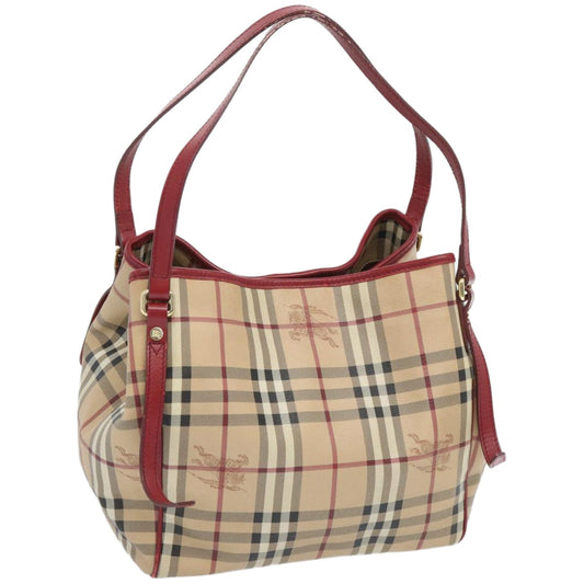 Burberry Luxury Nova Check Tote Bag Pvc Auth Beige Red
