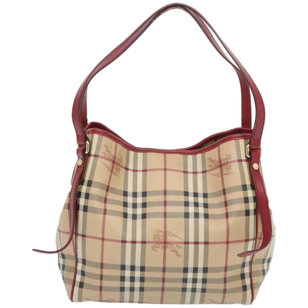 Burberry Luxury Nova Check Tote Bag Pvc Auth Beige Red