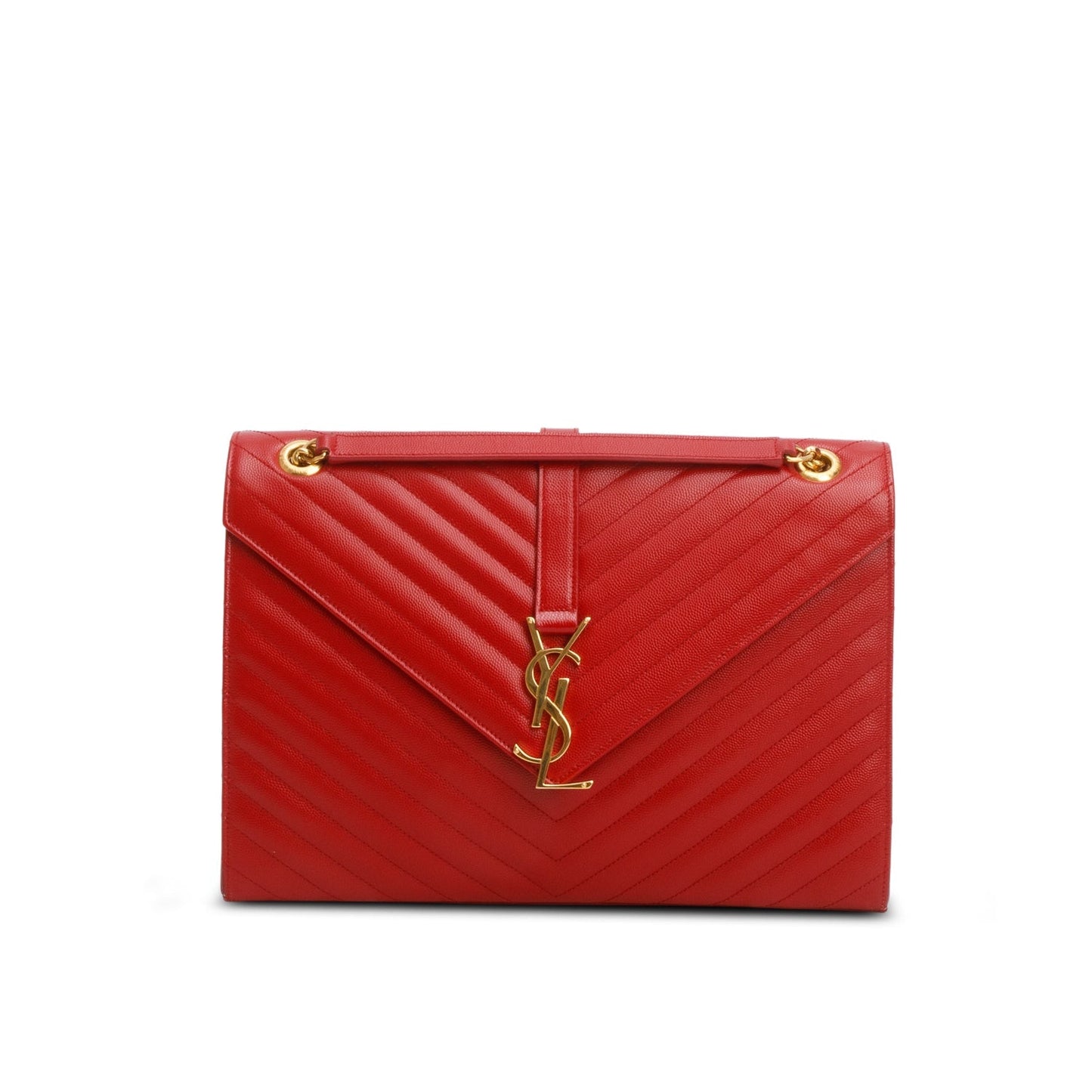 YSL Saint Laurent Chevron Grain De Poudre Envelope Chain Bag Leather Red Travel Bag