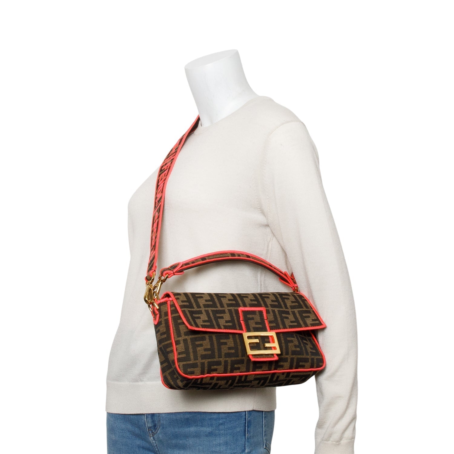 Fendi Zucca Jacquard Ff Neon Baguette Travel Bag
