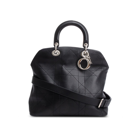 Dior Christian Lambskin Cannage Granville Tote Handbag Black Medium Tote Bag