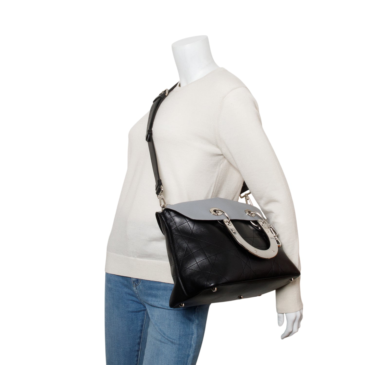 Dior Christian Lambskin Cannage Granville Tote Handbag Black Medium Tote Bag