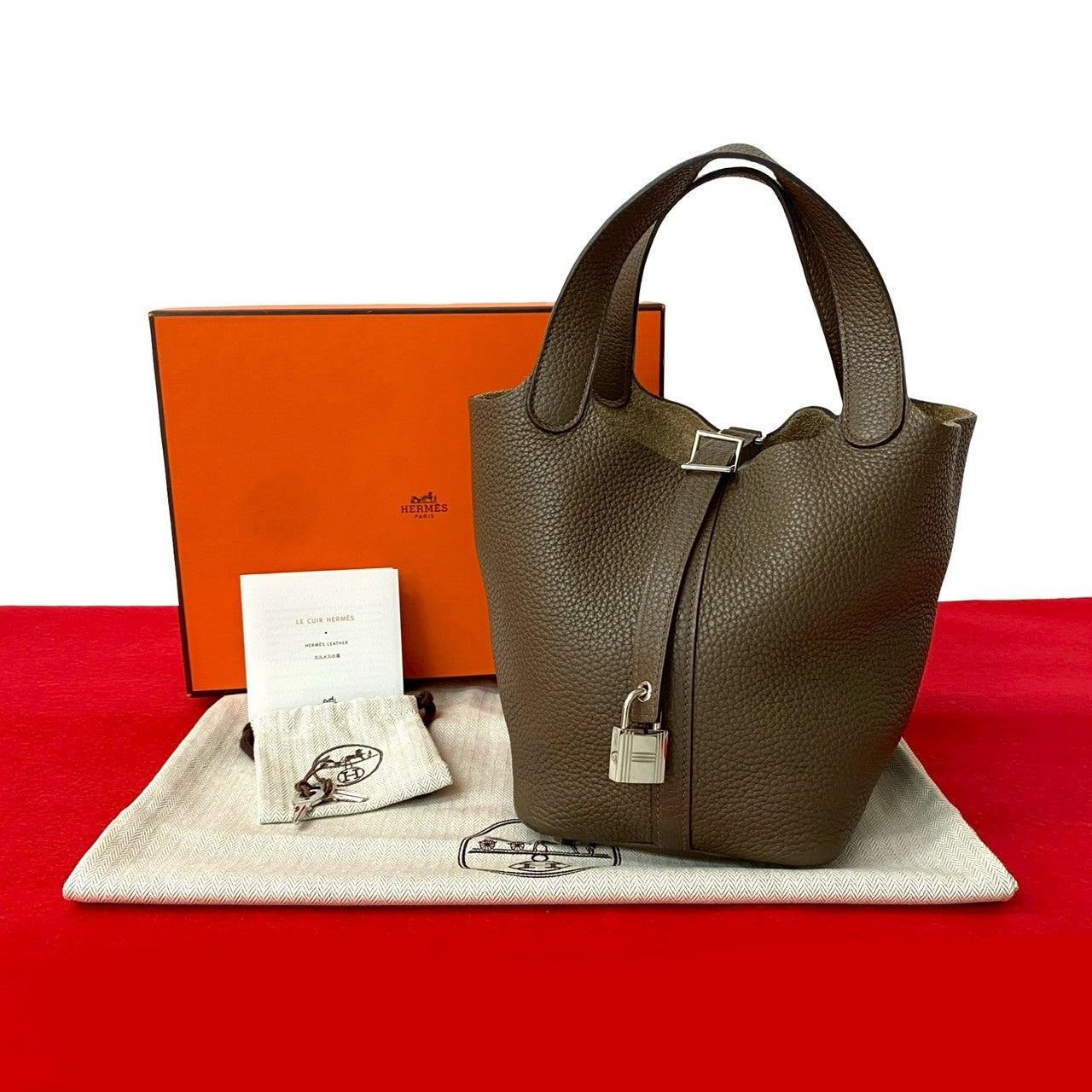 Hermes Handbag Taurillon Clemence Picotan Lock Pm Brown Travel Bag
