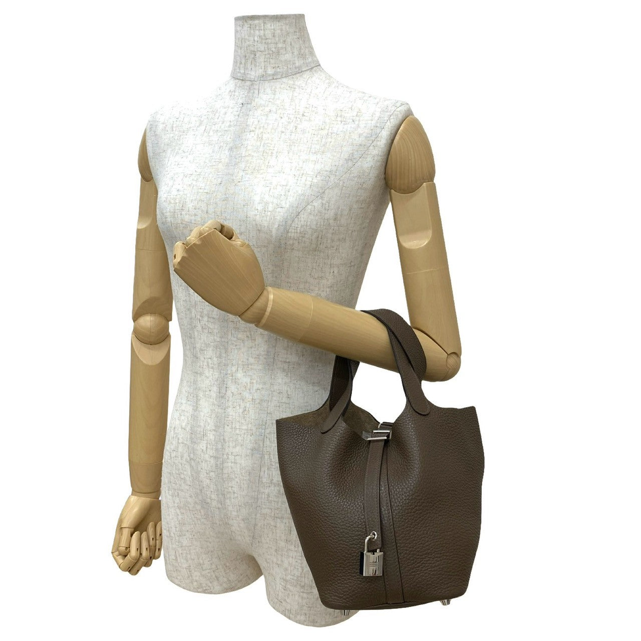 Hermes Handbag Taurillon Clemence Picotan Lock Pm Brown Travel Bag