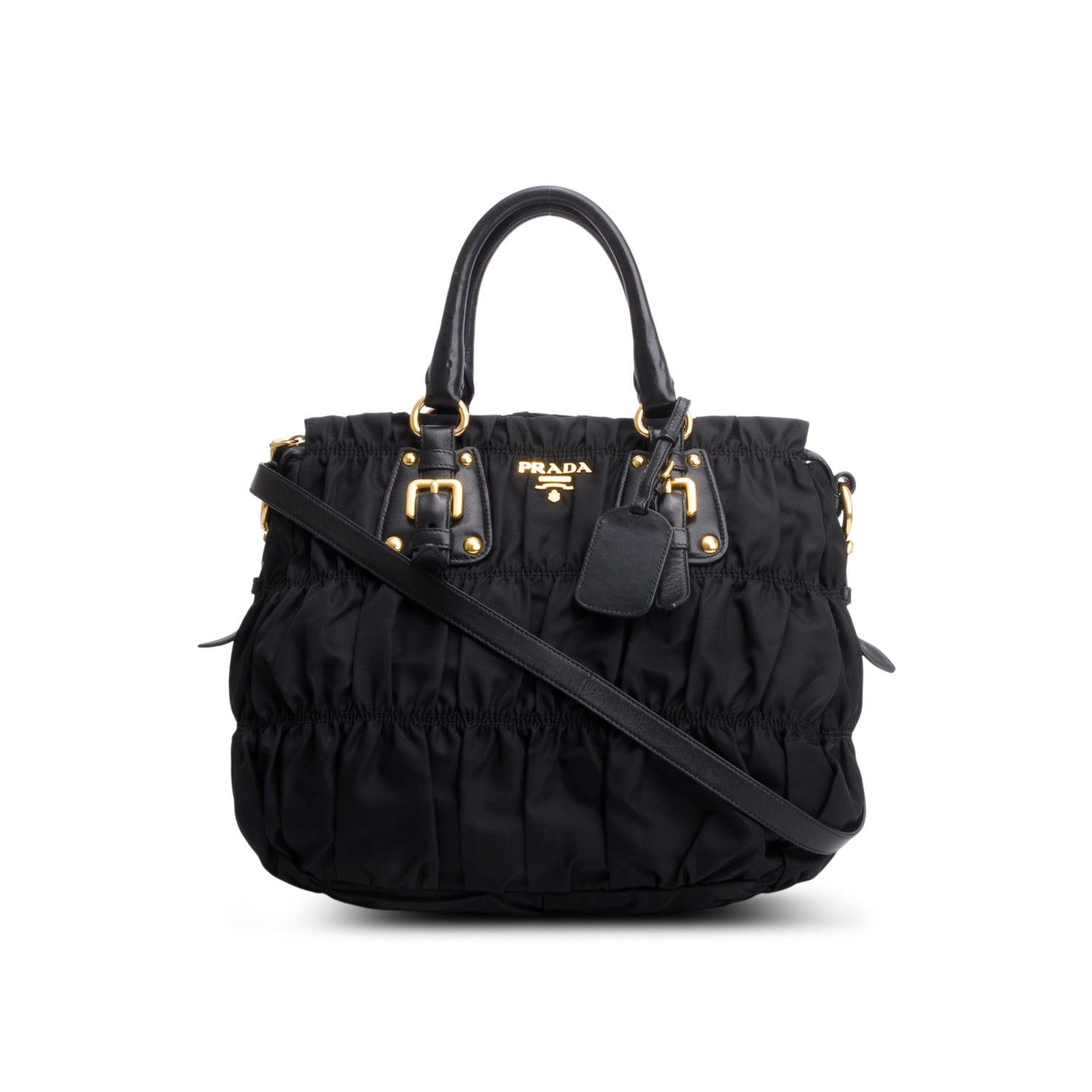 Prada Trimmed Tessuto Gaufre Tote Handbag Leather Black Tote Bag