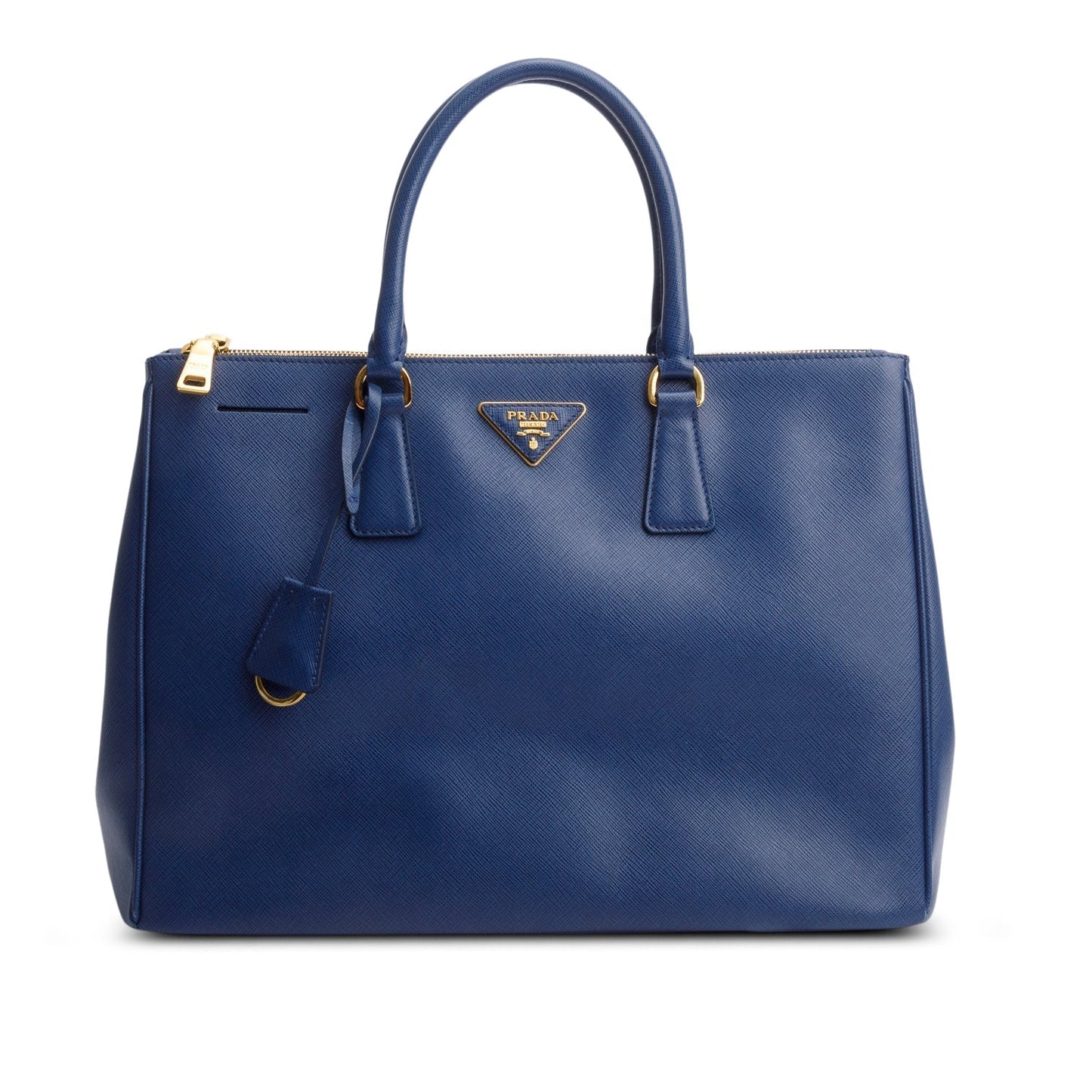 Prada Saffiano Lux Double Zip Galleria Tote Handbag Blue Large Tote Bag