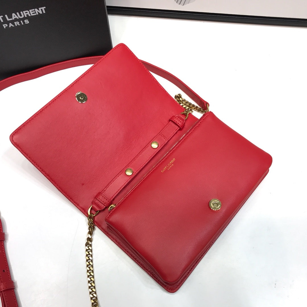 YSL Saint Laurent Angie 8in 22cm Patent Red Handbag