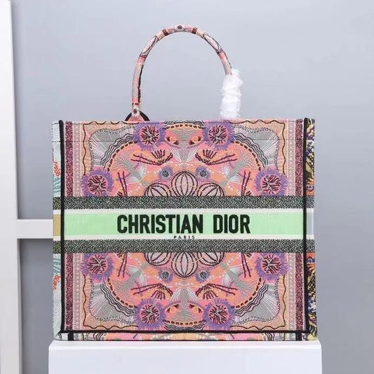 Book Lights Embroidery Cd Pink Multicolor Large Book Tote Shoulder Bag