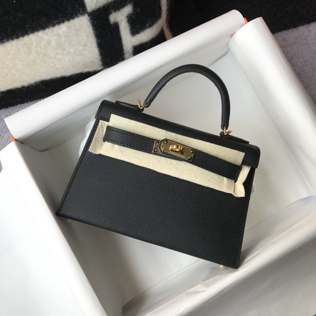 Top Quality Kelly Sellier Epsom Bag For Black Mini Shoulder Bag