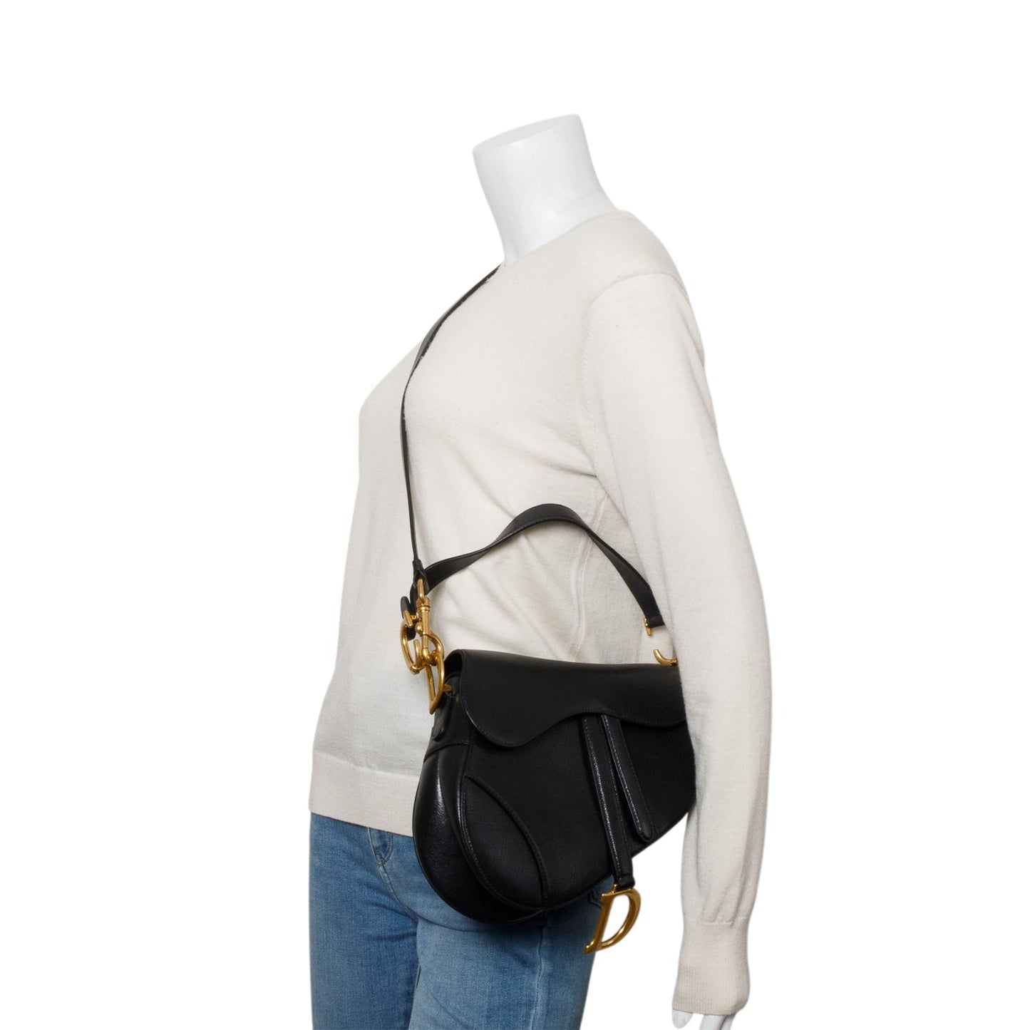 Dior Christian Calfskin Saddle Bag Black Travel Bag