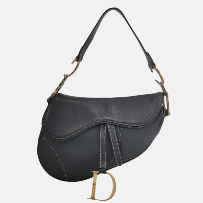 Dior Saddle With Antiqued Hardware Handbag Leather Black Travel Bag