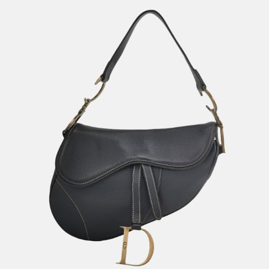 Dior Saddle With Antiqued Hardware Handbag Leather Black Travel Bag