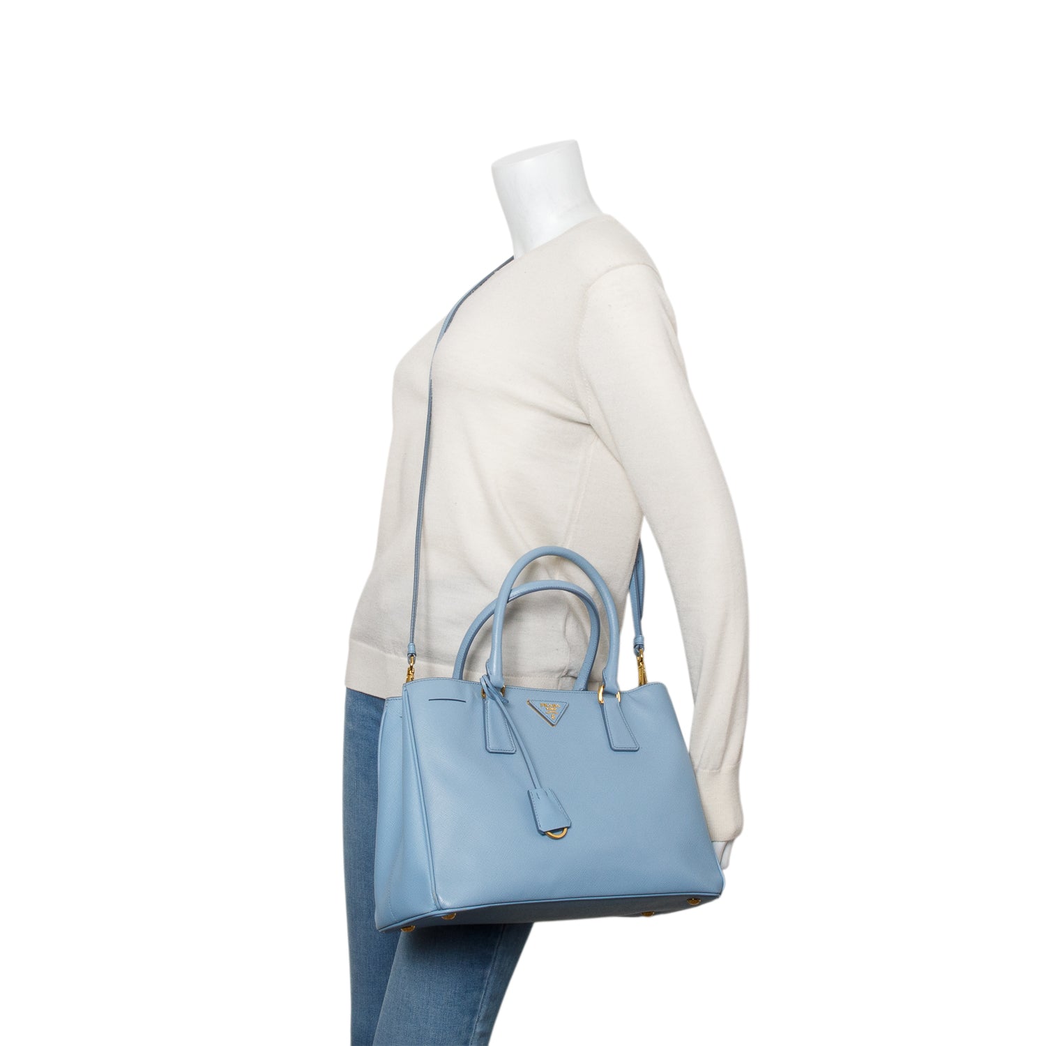 Prada Saffiano Lux Galleria Tote Handbag Blue Medium Tote Bag