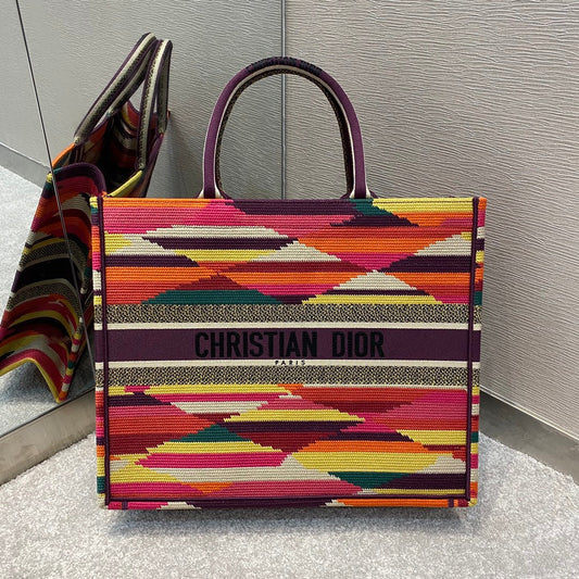 Book Size Cd Canvas Multicolor Large Book Tote Bag