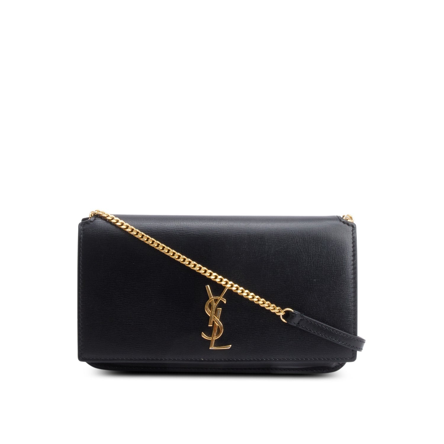 YSL Saint Laurent Calfskin Cassandre Phone Holder Travel Bag Leather Black