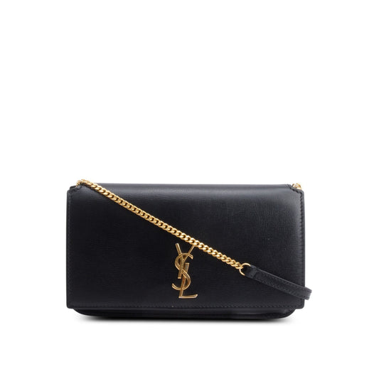 YSL Saint Laurent Calfskin Cassandre Phone Holder Travel Bag Leather Black
