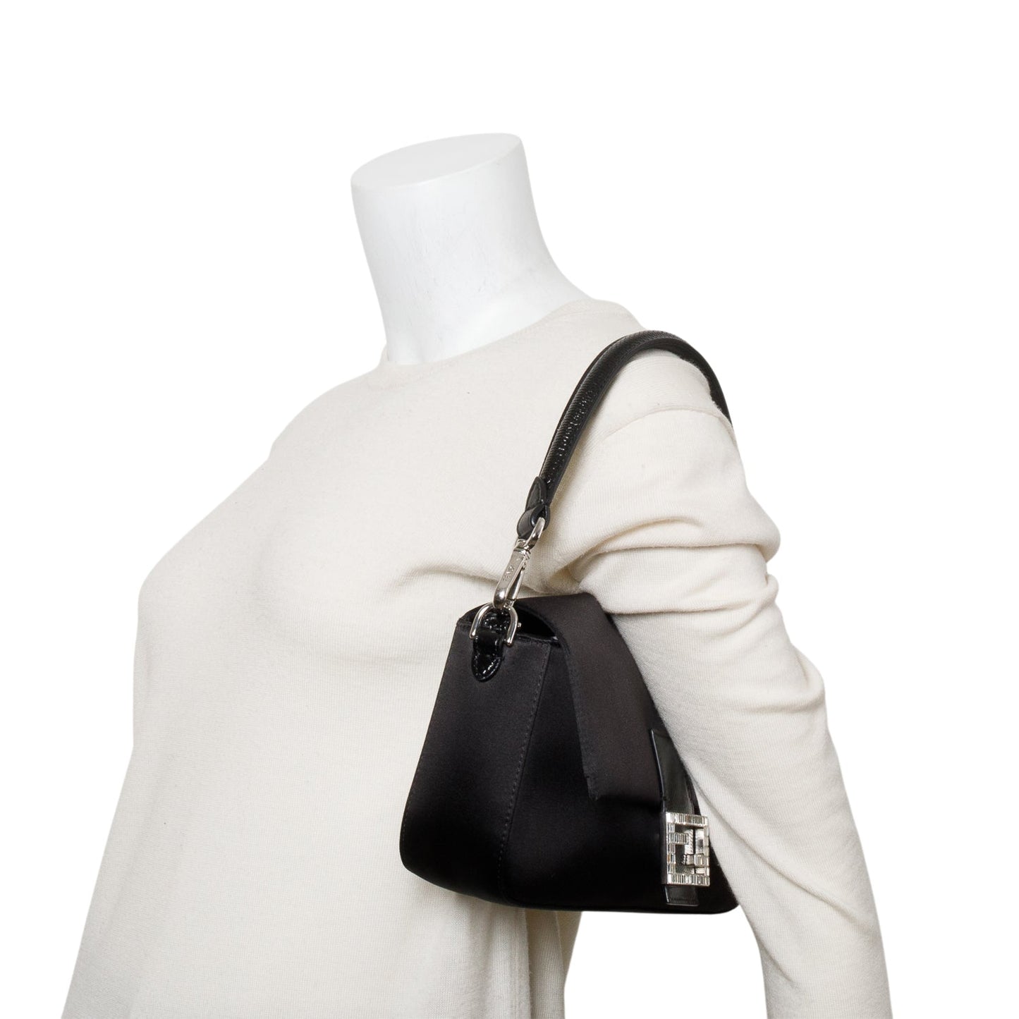 Fendi Crystal Baguette Satin Black Travel Bag