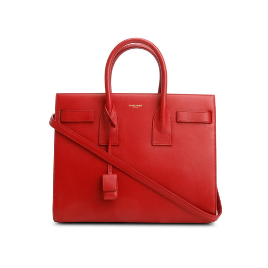 YSL Saint Laurent Calfskin Sac De Jour Travel Bag Leather Red