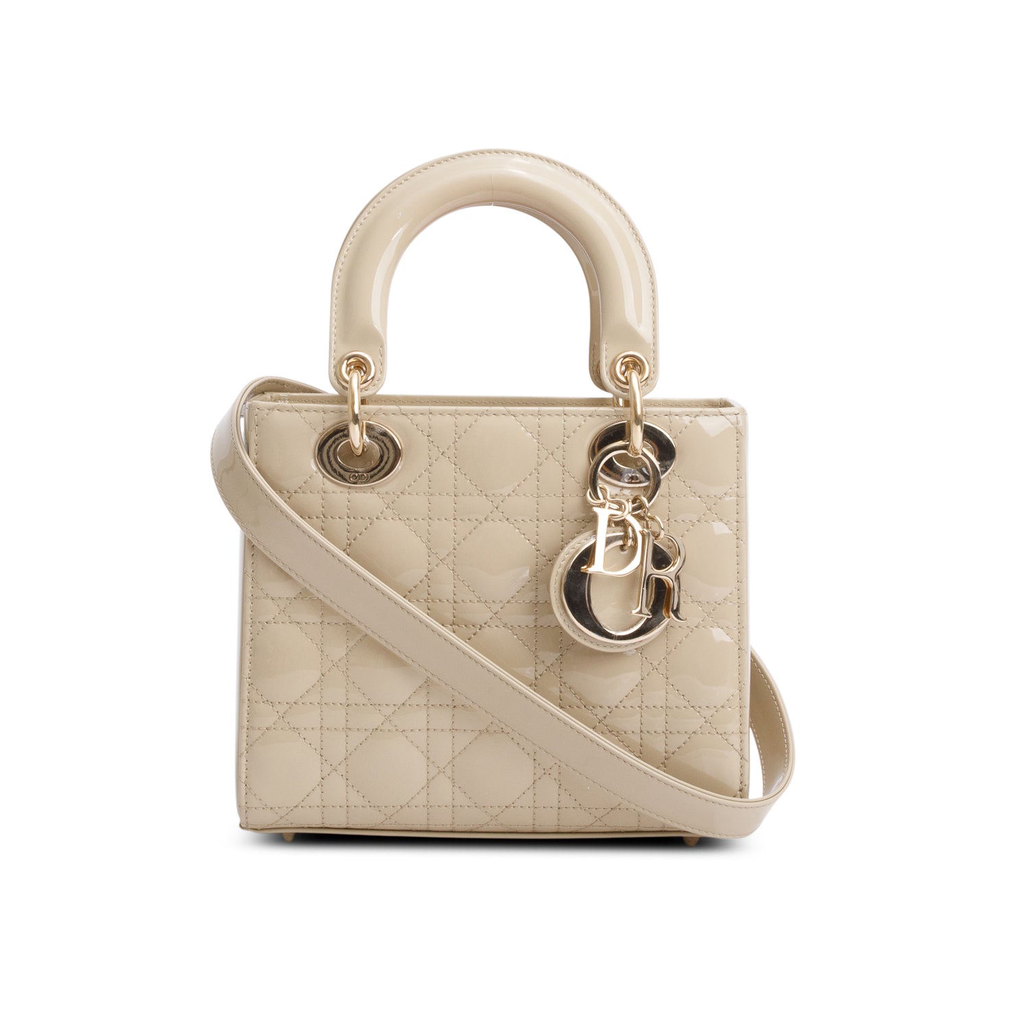 Dior Christian Patent Cannage Lady Handbag Leather Beige Travel Bag