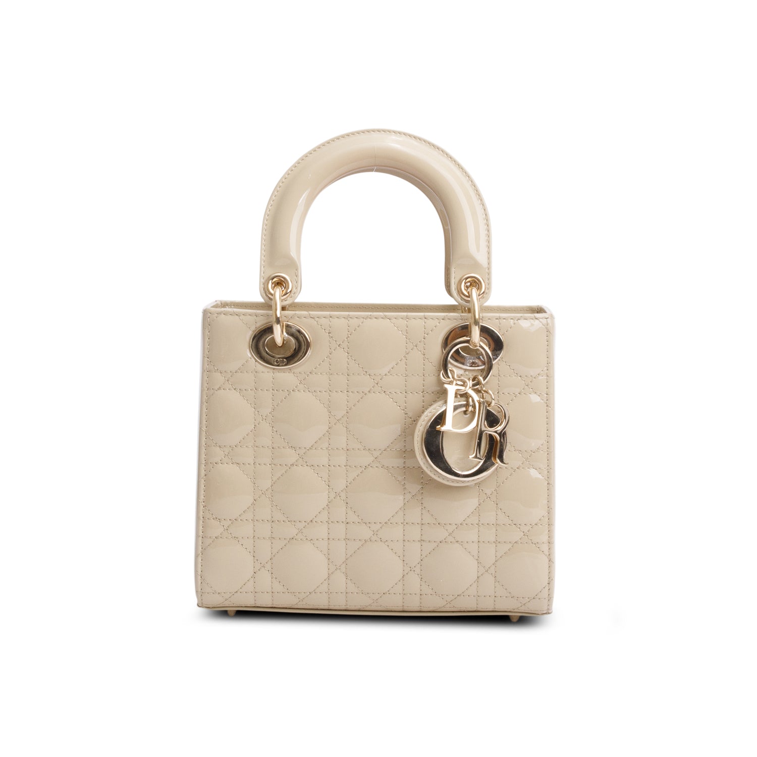 Dior Christian Patent Cannage Lady Handbag Leather Beige Travel Bag
