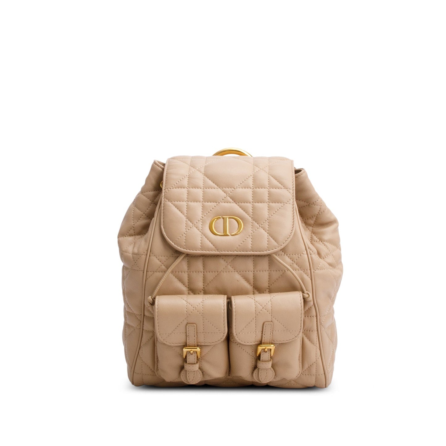 Dior Chrisitan Lambskin Macrocannage Caro Backpack Handbag Beige