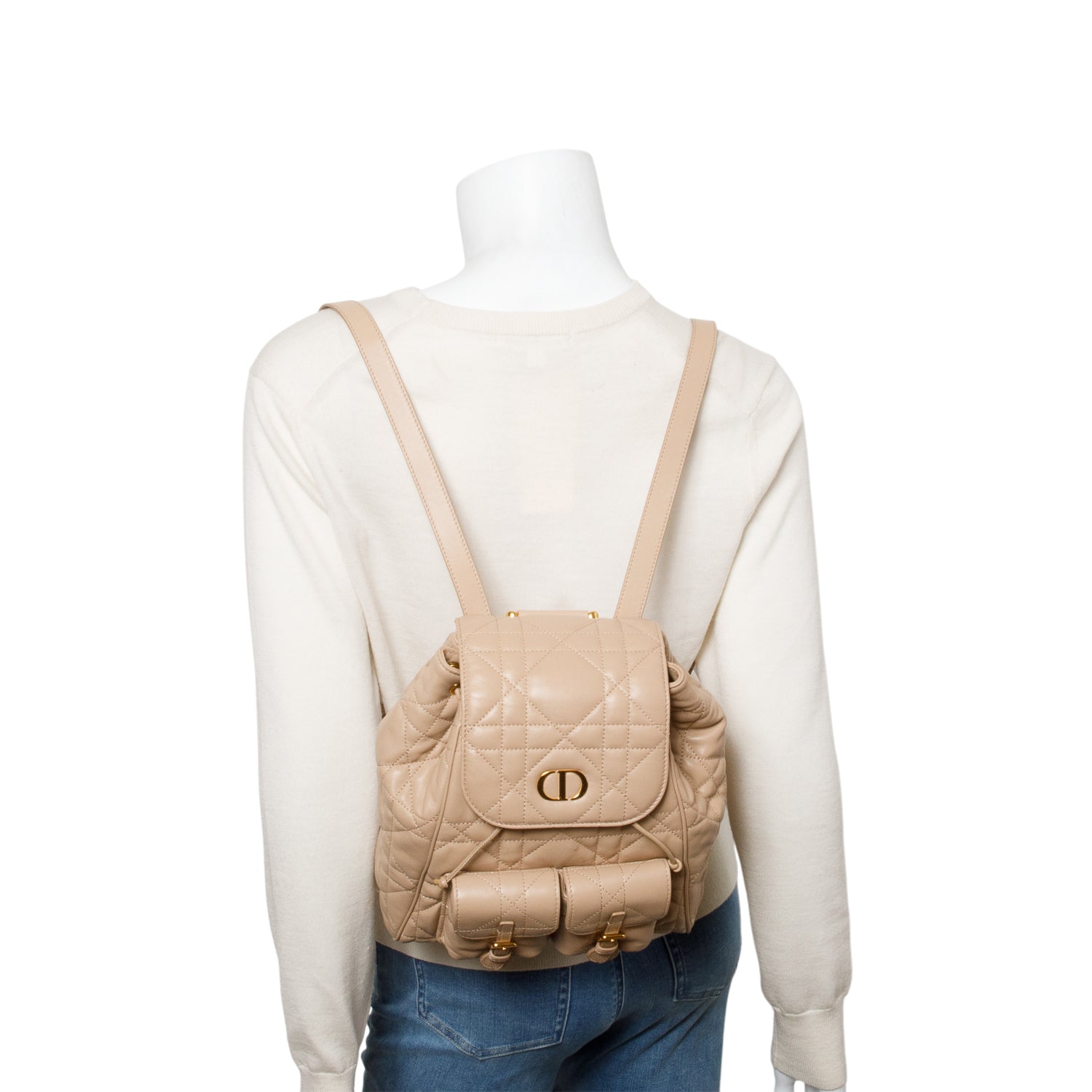 Dior Chrisitan Lambskin Macrocannage Caro Backpack Handbag Beige