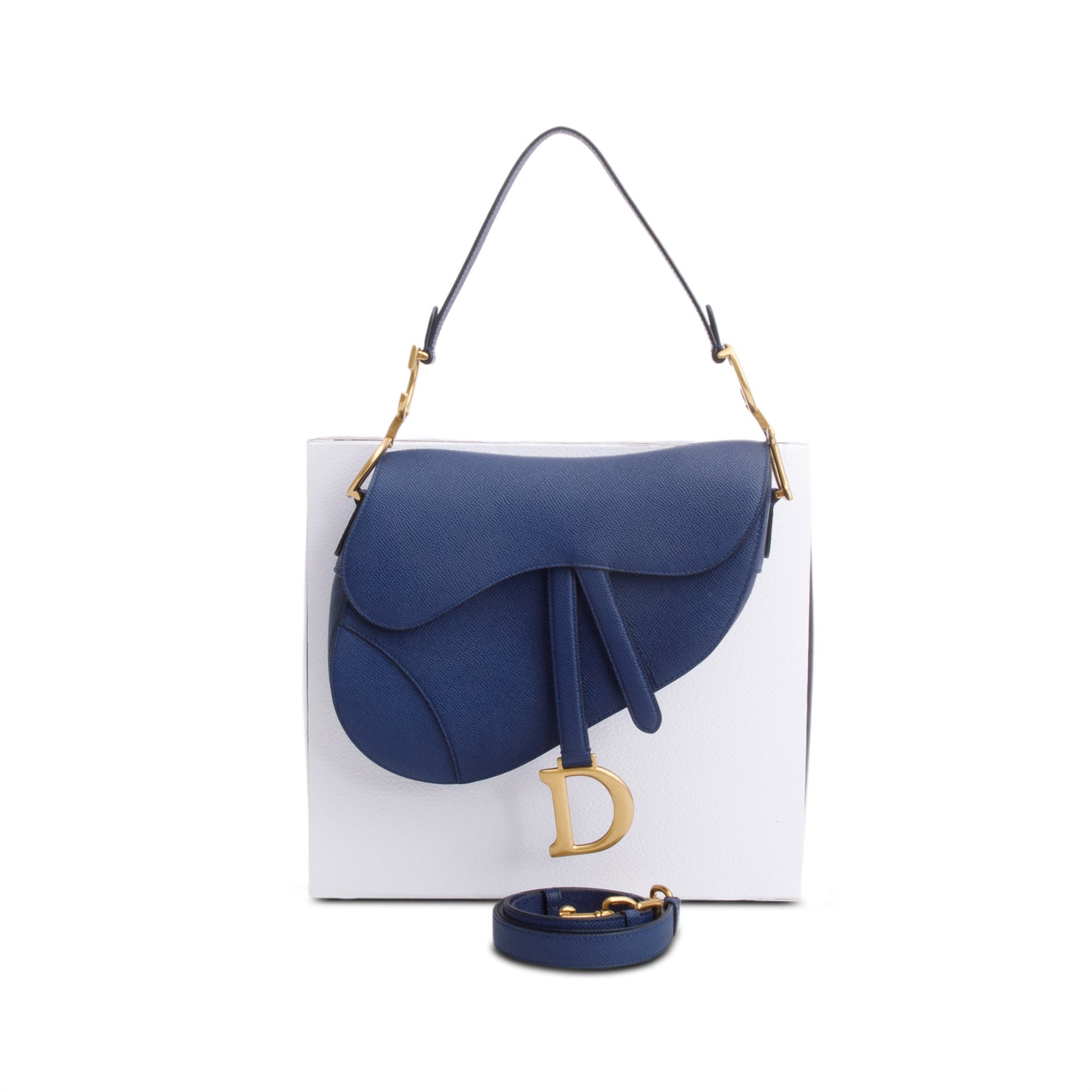 Dior Christian Grained Calfskin Saddle Bag Blue Travel Bag