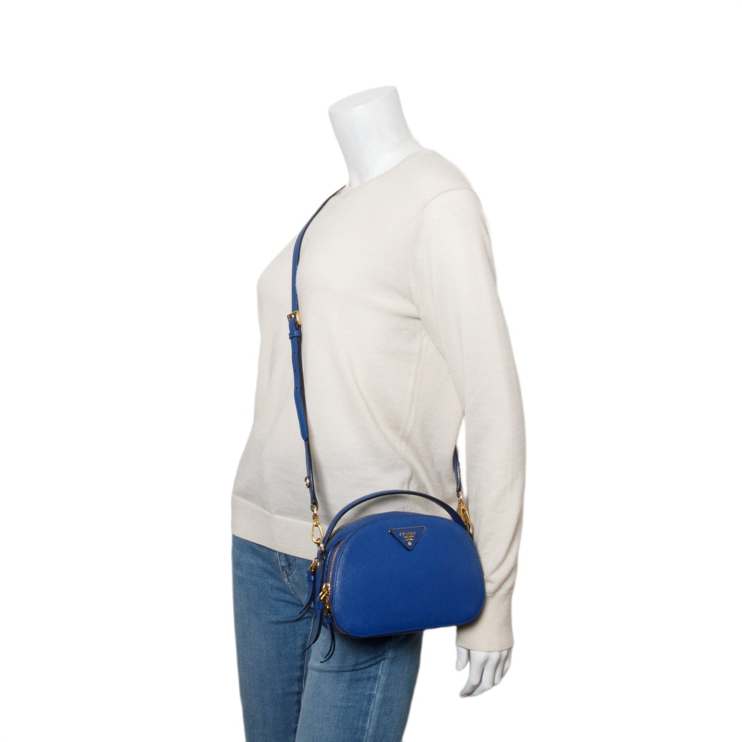 Prada Saffiano Lux Odette Bag Leather Blue Travel Bag