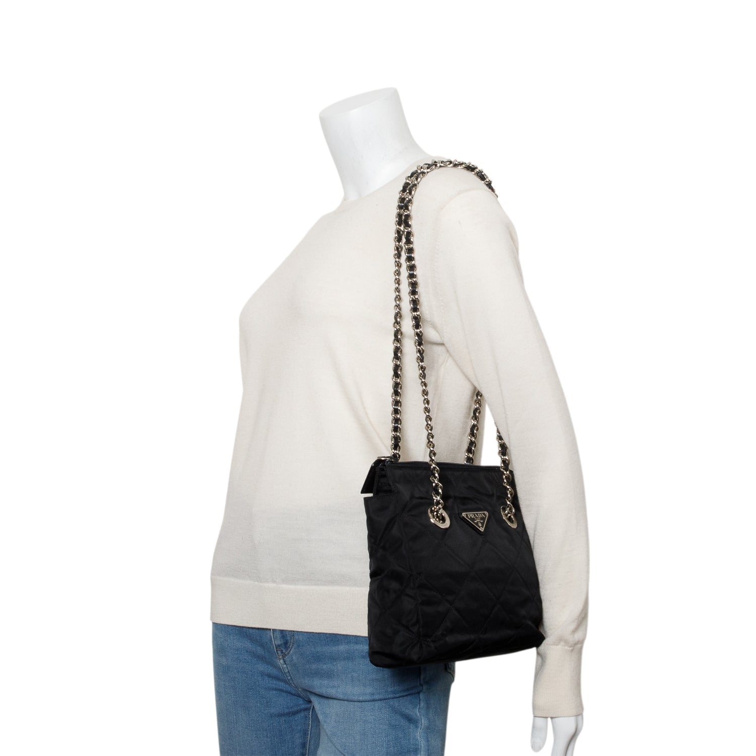 Prada Tessuto Chain Tote Handbag Nylon Quilted Tote Bag